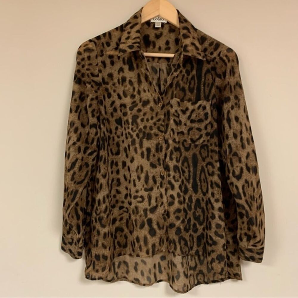 Lolita Leopard Women’s Top Cheetah Animal Print Button Front Blouse Shirt Flowy
